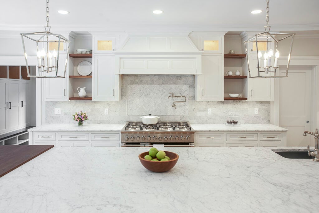 Custom kitchen with marble countertops