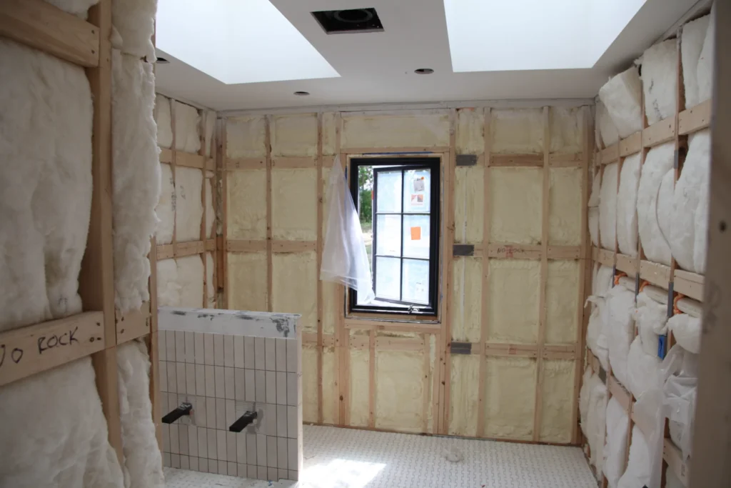 Bathroom shower and skylights during an interior renovation in Dennis, MA
