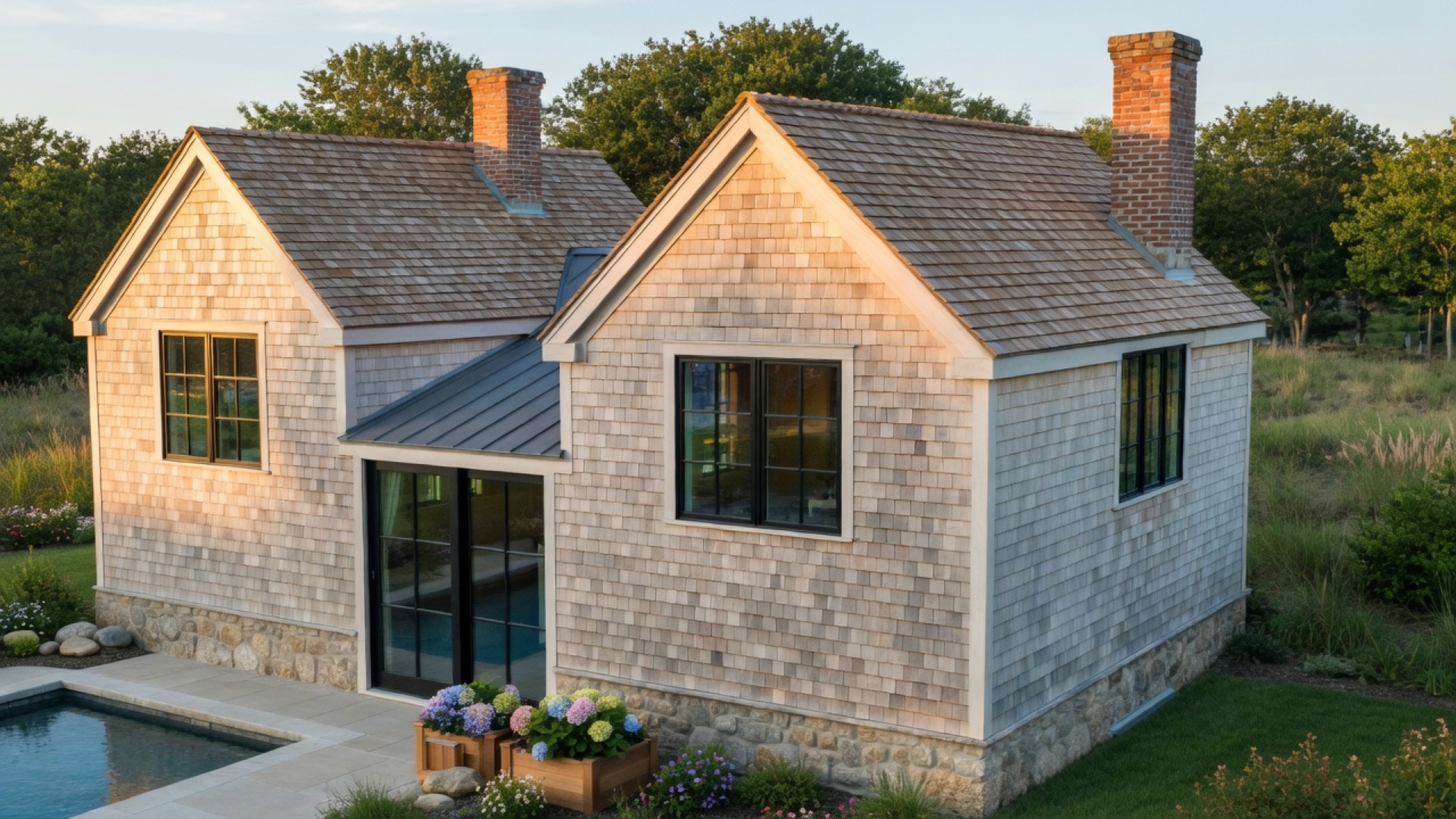 Gable and shingle detail on a coastal custom home